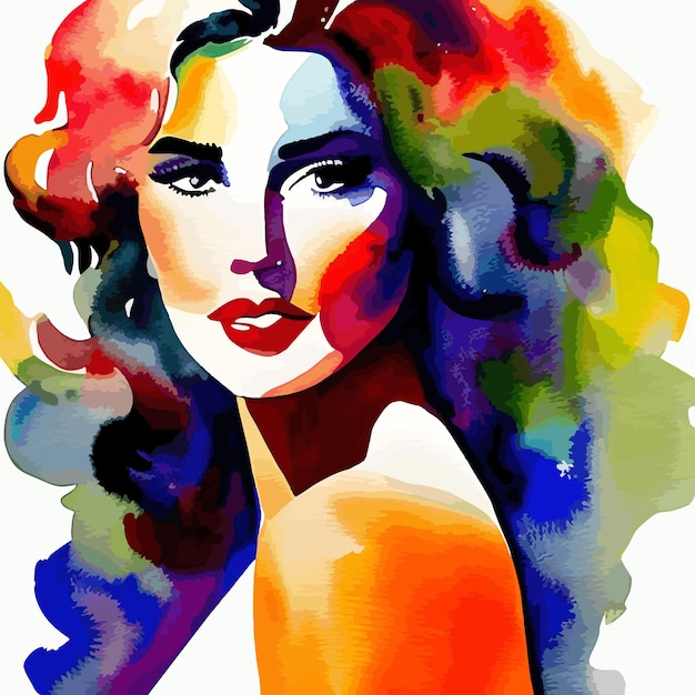 Vetor aquarela beleza rosto mulher