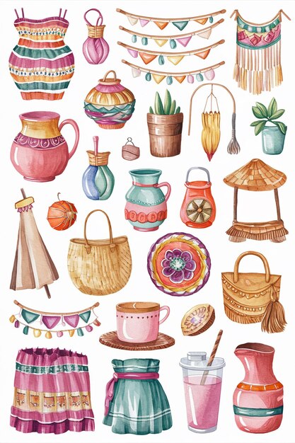 Aquarela Boho Clipart Colecção Vector 1