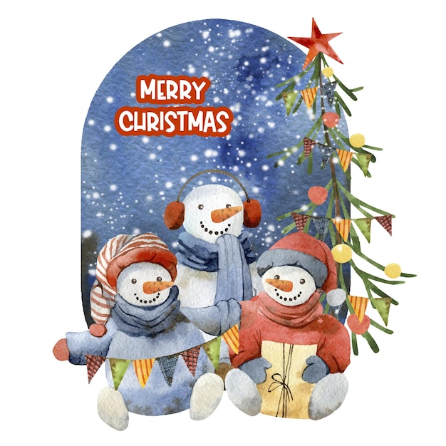 Aquarela boneco de neve engraçado de natal