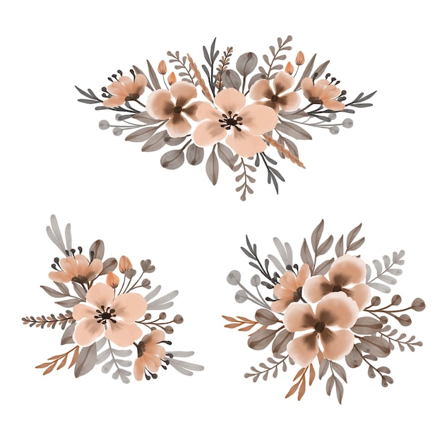 Aquarela bouquet floral de flores castanhas claras