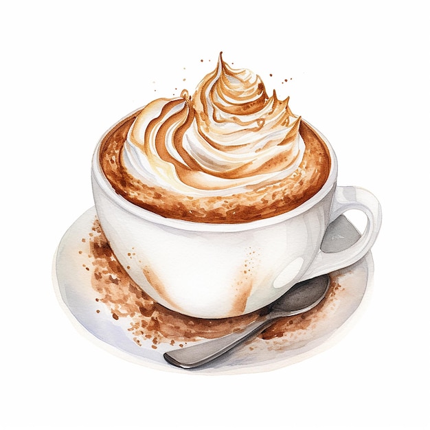 Aquarela cappuccino café café com leite ilustração