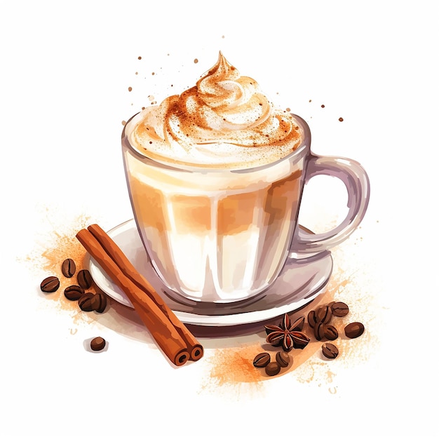 aquarela cappuccino café café com leite ilustração