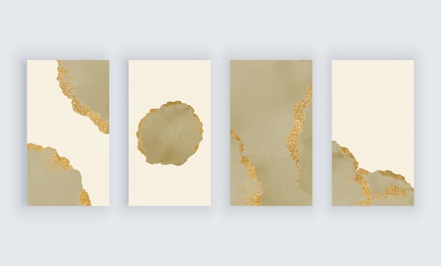 Aquarela cáqui com fundos de glitter dourado para banners de histórias de mídia social