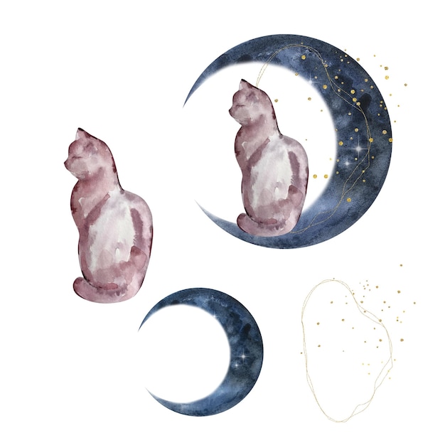 Vetor aquarela com animais fantásticos da lua