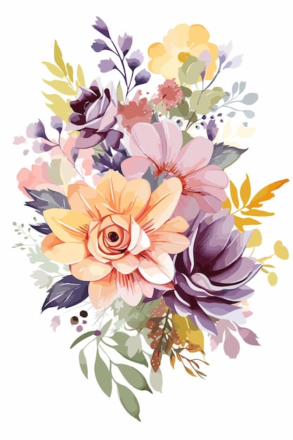 Aquarela com arranjo de buquê floral