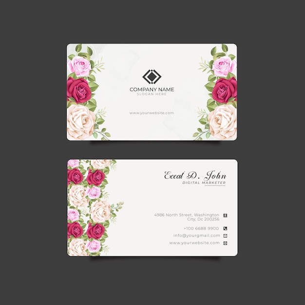 Aquarela com cartão de visita floral e de folhas