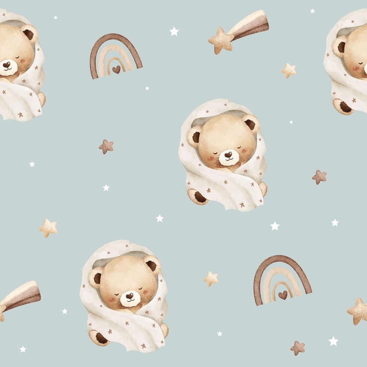 Vetor aquarela cute baby bear padrão sem costura