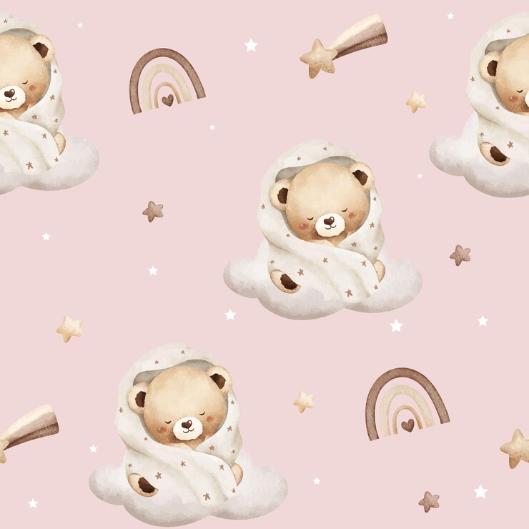 Vetor aquarela cute baby bear padrão sem costura