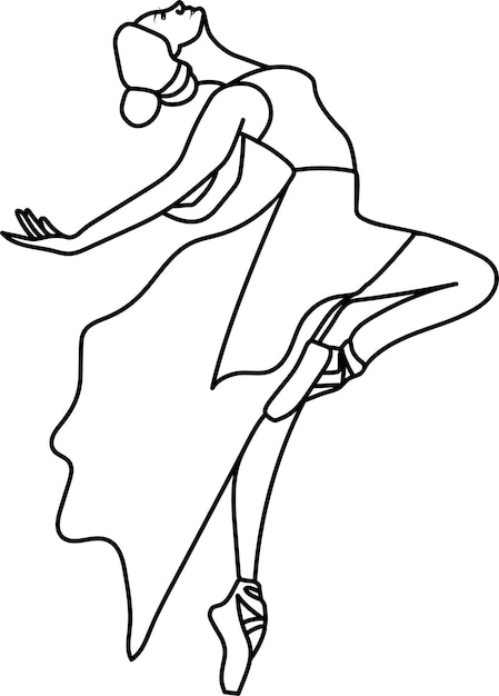 Aquarela dançando linhas pretas de bailarina. Bailarina dançando isolada. Perf de balé clássico desenhado à mão