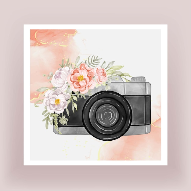 Aquarela de câmera com peônias de flores