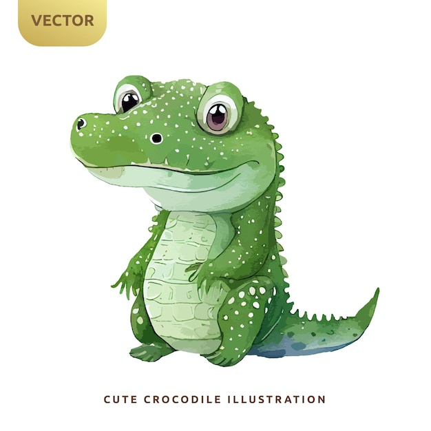 Aquarela de crocodilo bebê fofo isolada no fundo branco personagem de desenho animado de jacaré ilustração vetorial