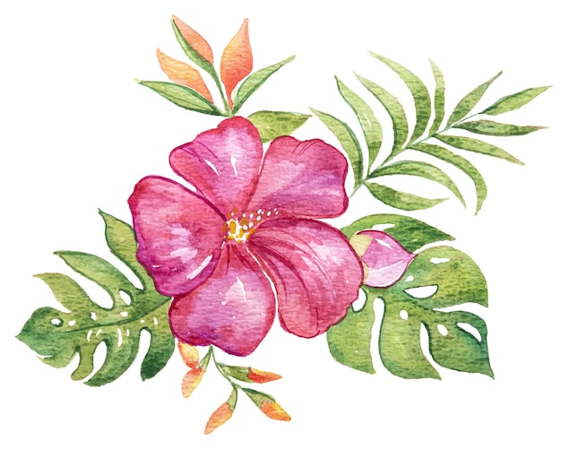 Vetor aquarela de flor de hibiscus bouque