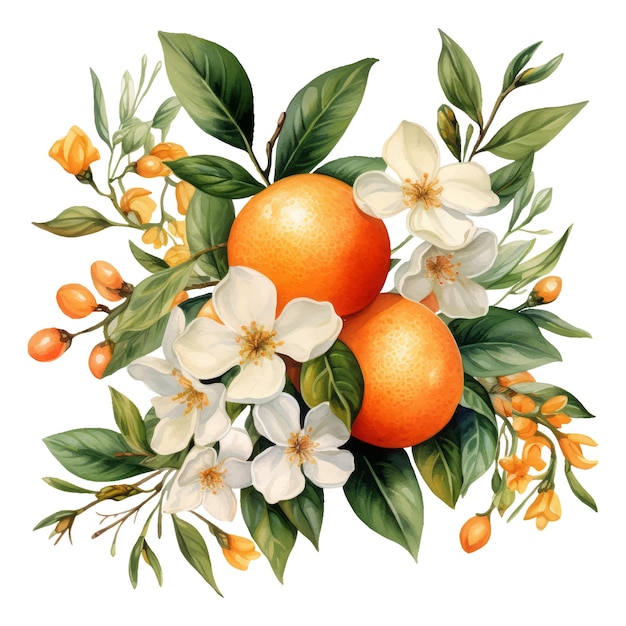 Vetor aquarela de frutas e flores laranjas ilustração ai generative