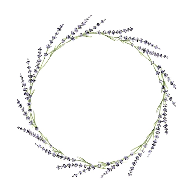 Aquarela de grinalda de lavanda e ilustração desenhada à mão de tinta Vetor Premium