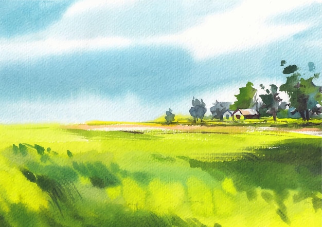 Aquarela de paisagem sobre papel