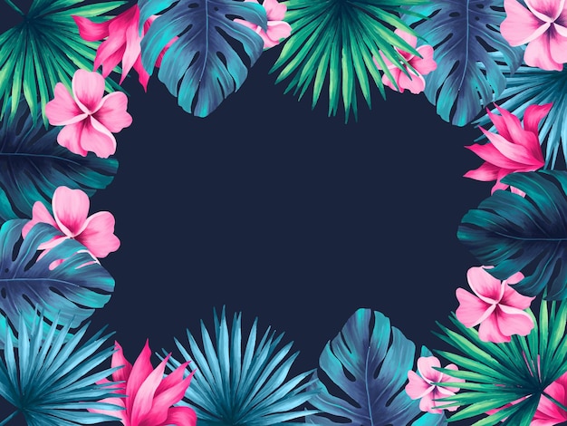 Aquarela de plantas e folhas tropicais para fundo de moldura para impressão e decoração de design elegante