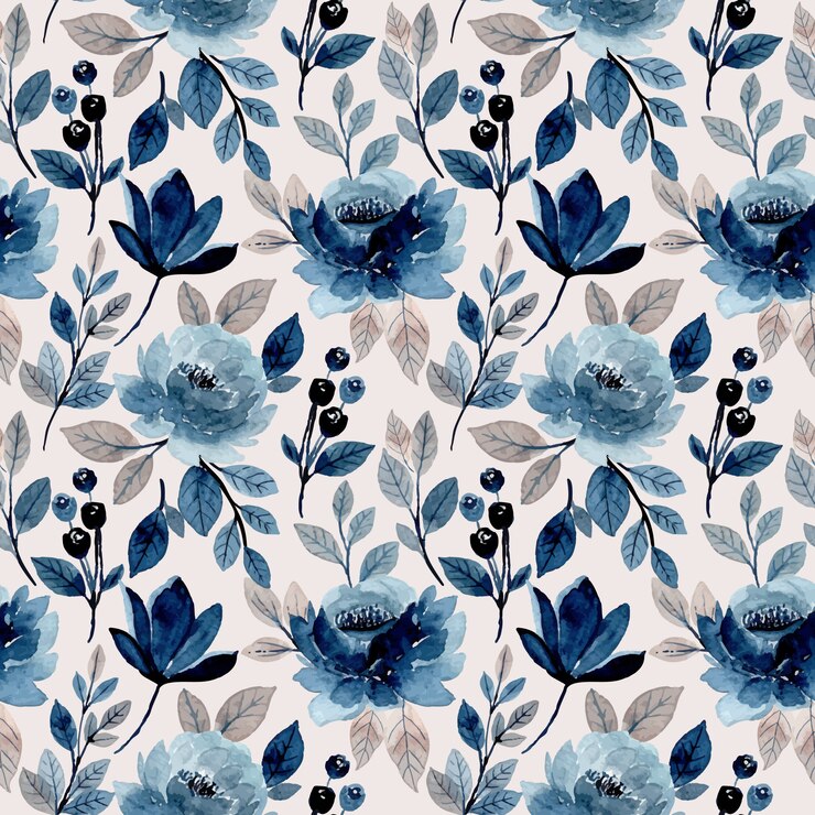 Vetor aquarela de sagacidade padrão floral azul sem emenda