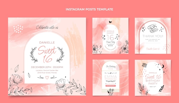 Aquarela desenhada à mão doces 16 postagens do instagram