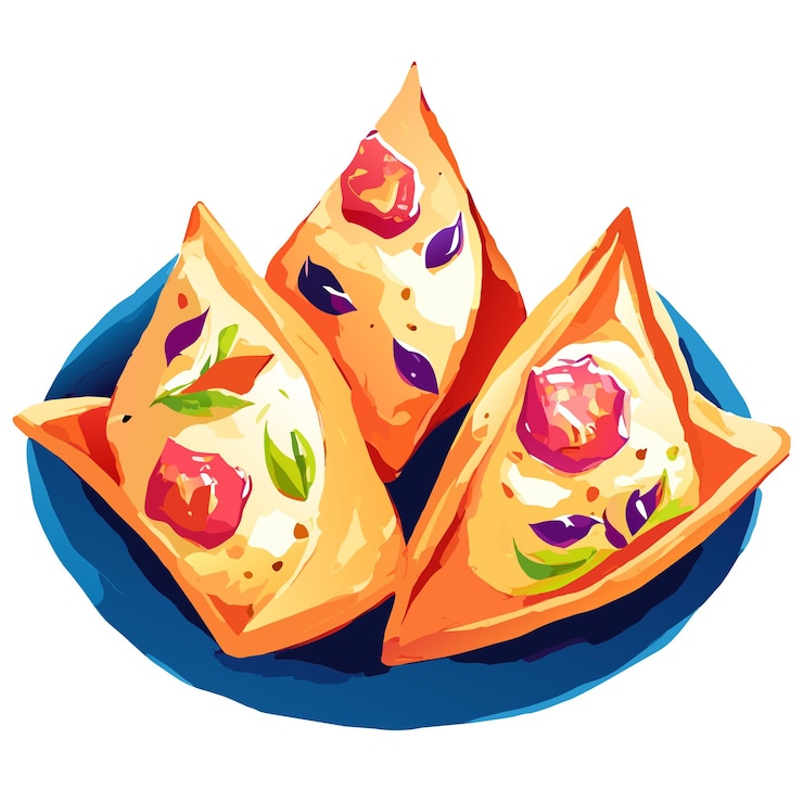 Vetor aquarela desenhada à mão samosa delicioso conjunto de comida