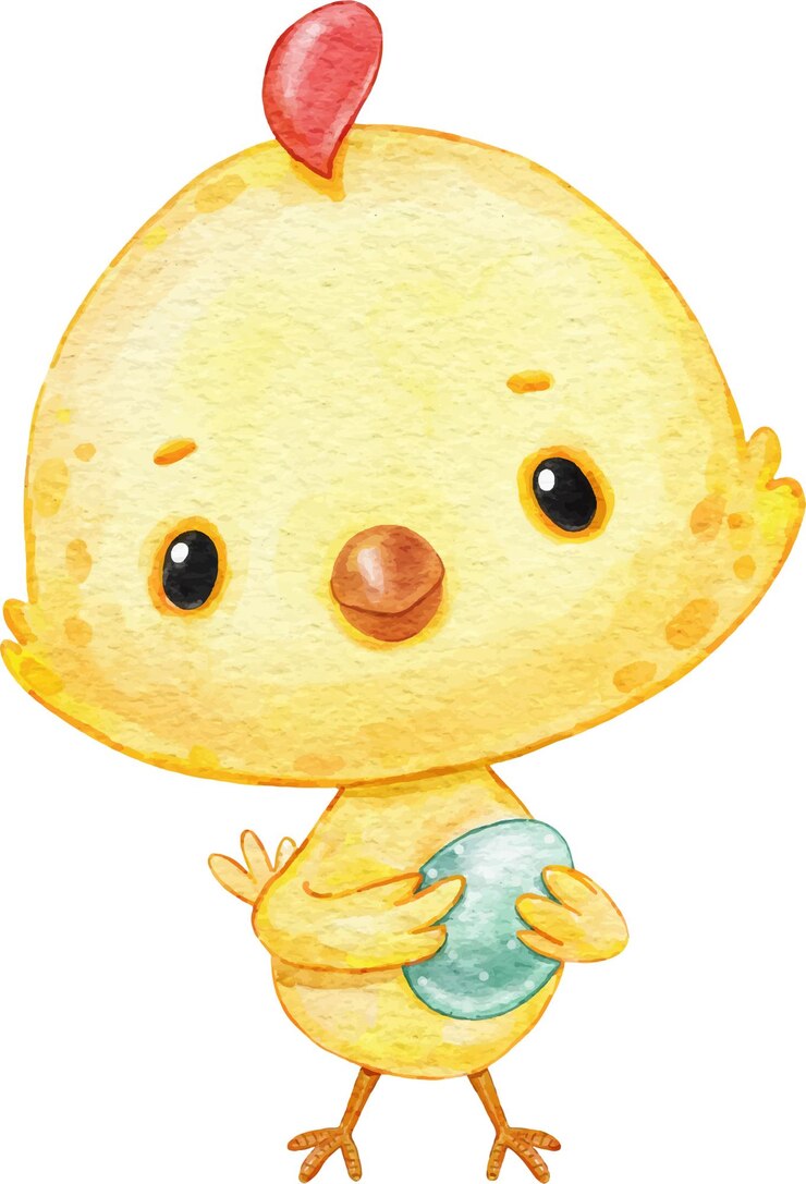 Vetor aquarela desenhando galinha engraçada amarela segurando um ovo pequeno