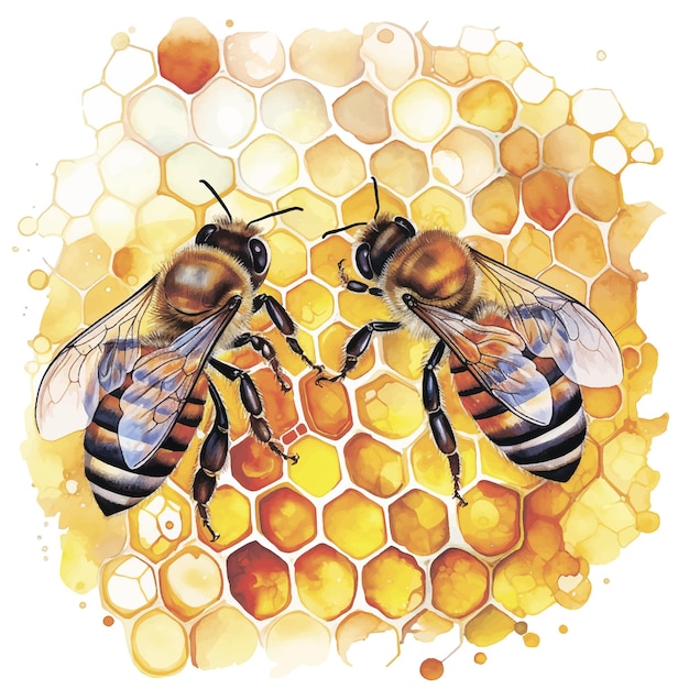 Aquarela desenho de favo de mel e abelhas ilustração sobre o tema da apicultura agricultura natural