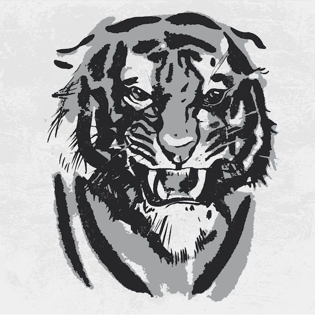 Aquarela, desenho de tigre com raiva.