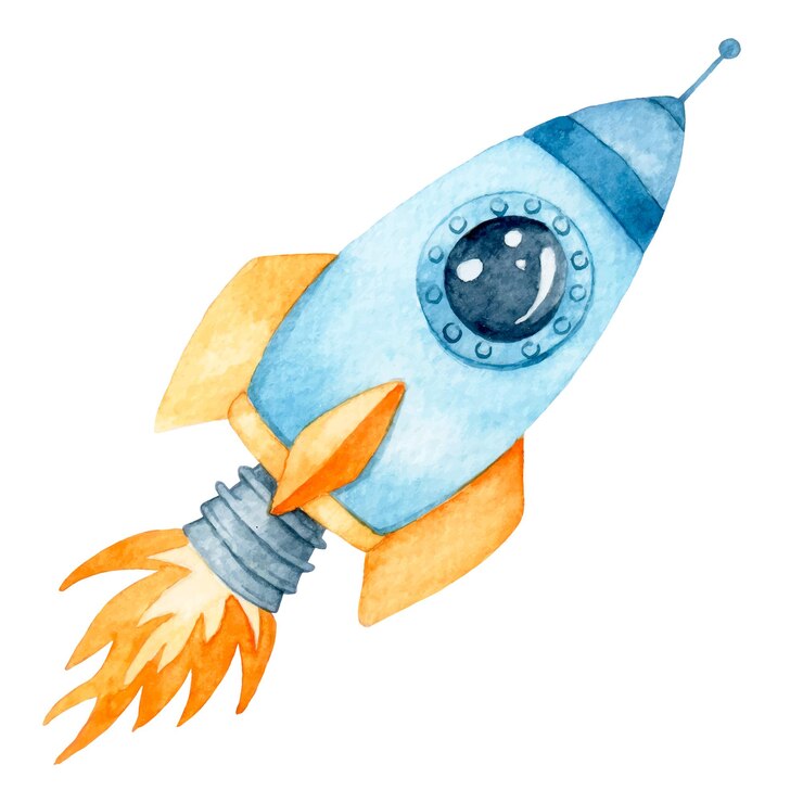 Vetor aquarela desenho foguete ilustração de desenho animado bonito para crianças viajar para o espaço