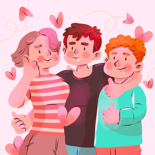 Aquarela dia del amor y la amistad ilustração com pessoas