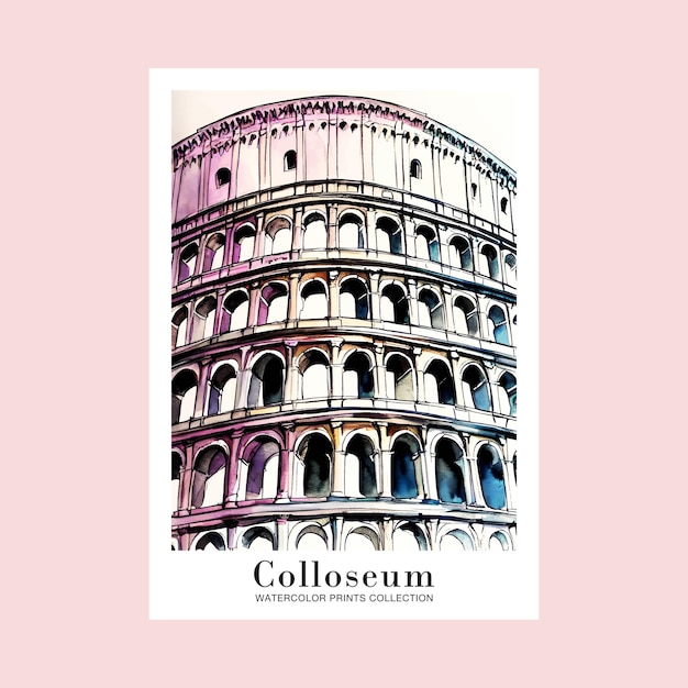 Aquarela do Colosseum Poster de viagem da Roma Antiga