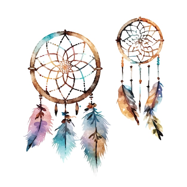 Aquarela dreamcatcher boho chic desenho de mão étnica