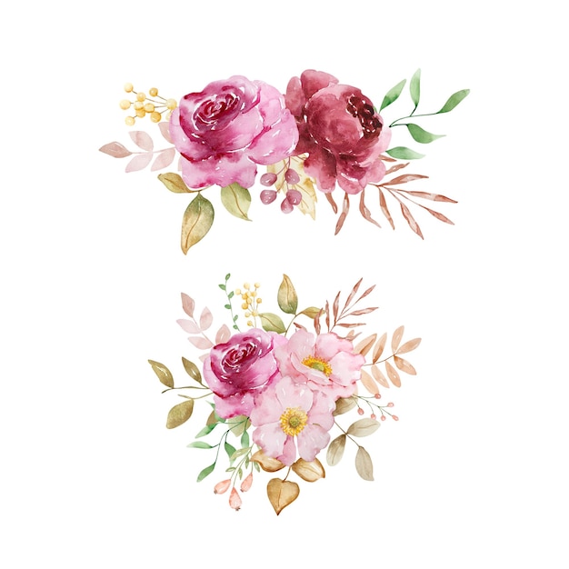 Aquarela elegante buquê de flores e folhas de outono