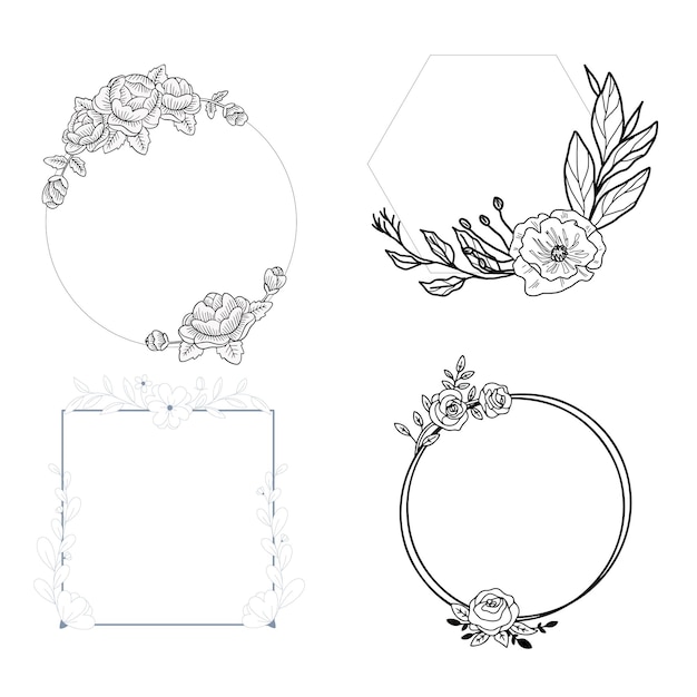 Aquarela floral com coleção de moldura dourada