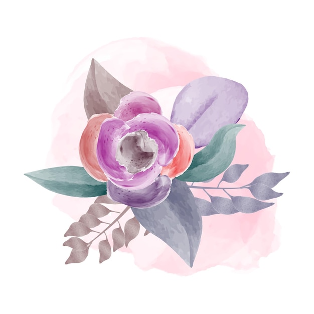 Aquarela floral e folha para decoração de fundo rosa