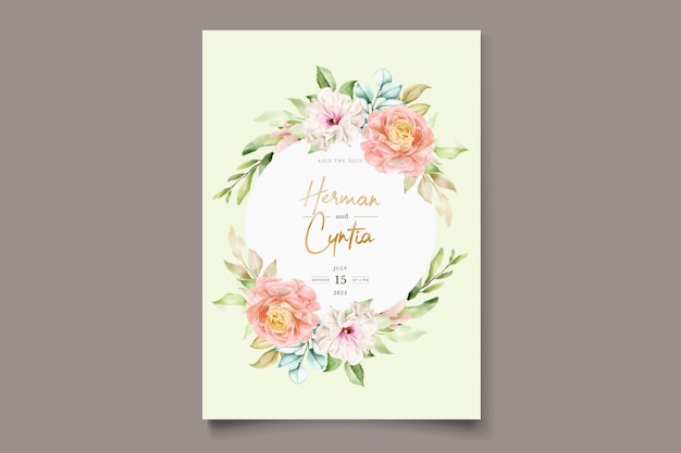 Aquarela floral e folhas conjunto de cartão de convite de casamento