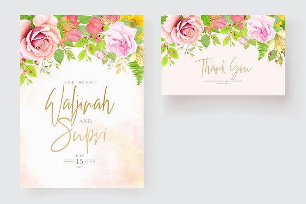 Aquarela floral e folhas de fundo e design de cartão de convite de grinalda de borda