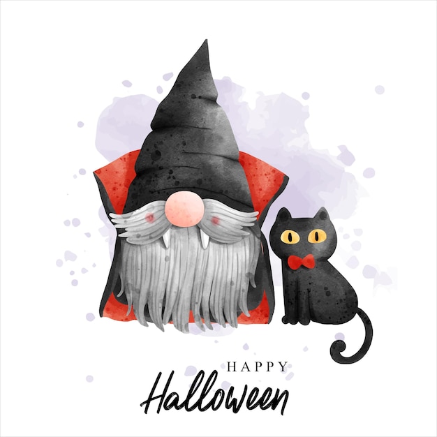 Aquarela gnomo halloween ilustração vetorial de halloween