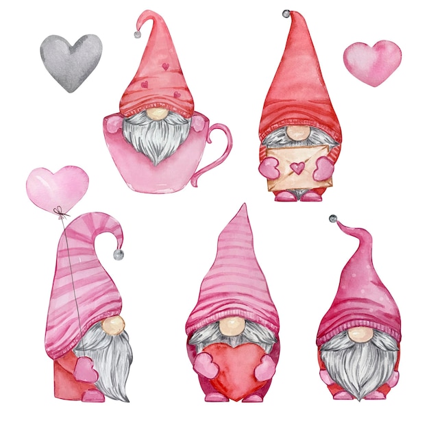 Aquarela gnomos dia dos namorados