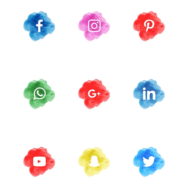 Aquarela ícones de mídia social para facebook whatsapp instagram twitter