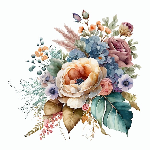 Aquarela ilustração floral buquê de flores para casamento Modelo de elementos decorativos Ilustração plana dos desenhos animados isolada no fundo branco