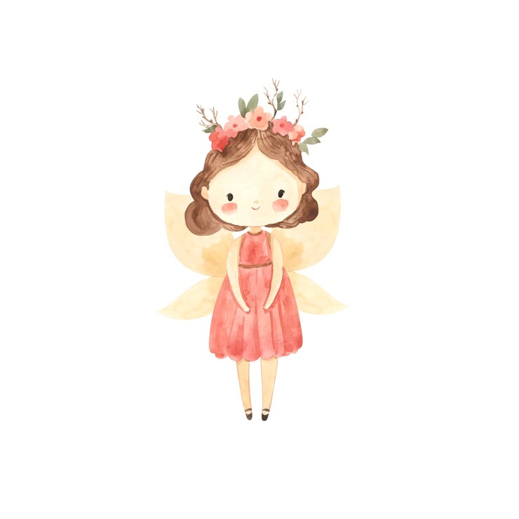 Vetor aquarela linda menina fada ilustração para crianças