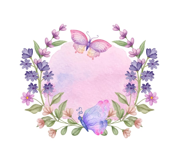 Vetor aquarela linda moldura redonda floral para decoração de convite ou cartão