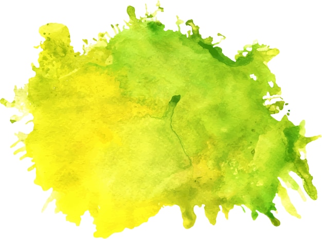 Vetor aquarela mancha verde e amarela com manchas, textura de papel, isolada em um backgroun branco