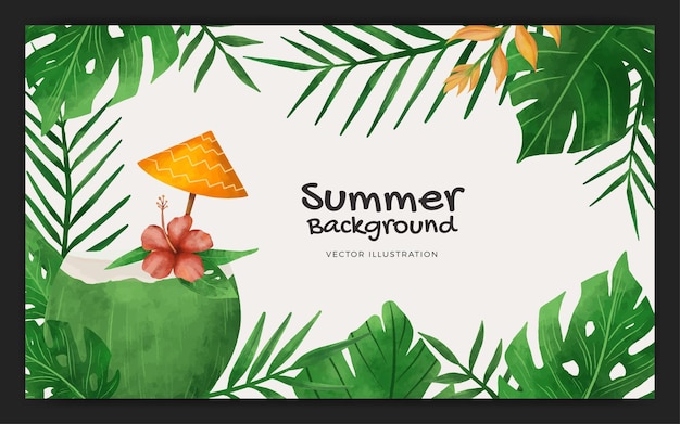 Aquarela modelo de fundo de bandeira da temporada de verão tropical