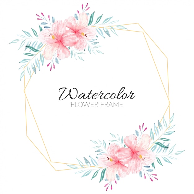 Aquarela moldura floral com buquê de hibisco rosa