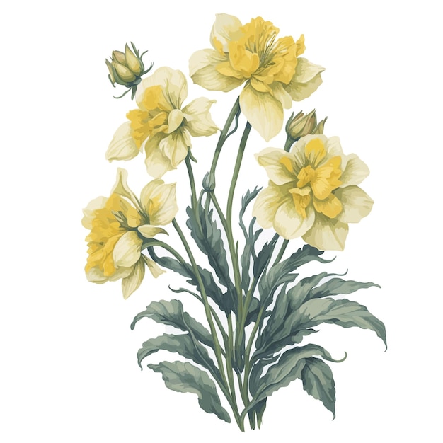 Aquarela narciso gerânio clipart floral