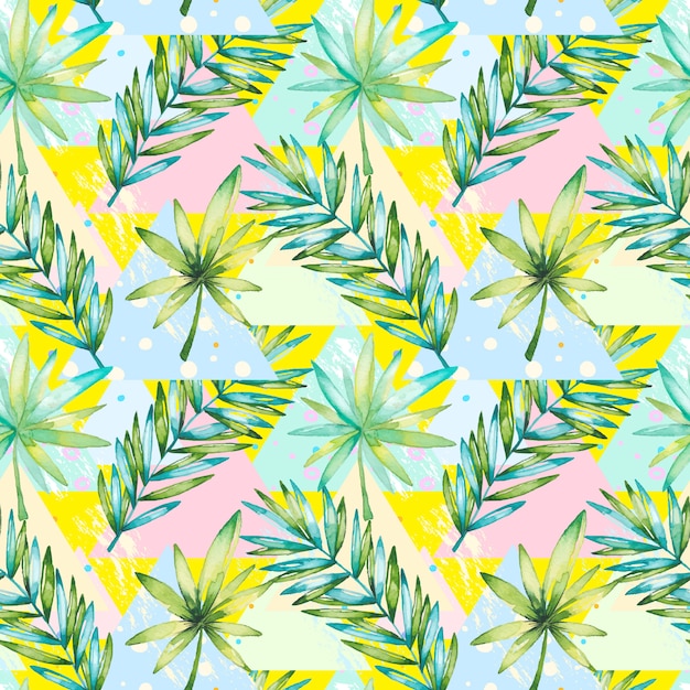 Aquarela padrão de folhas tropicais