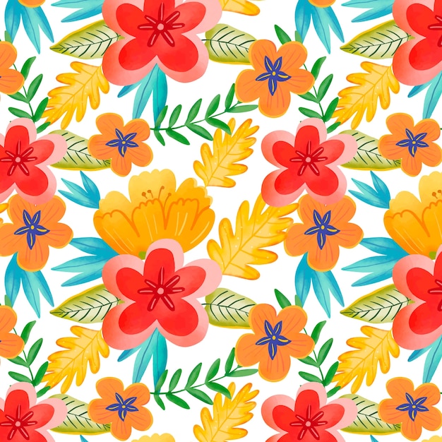 Aquarela padrão floral tropical colorido