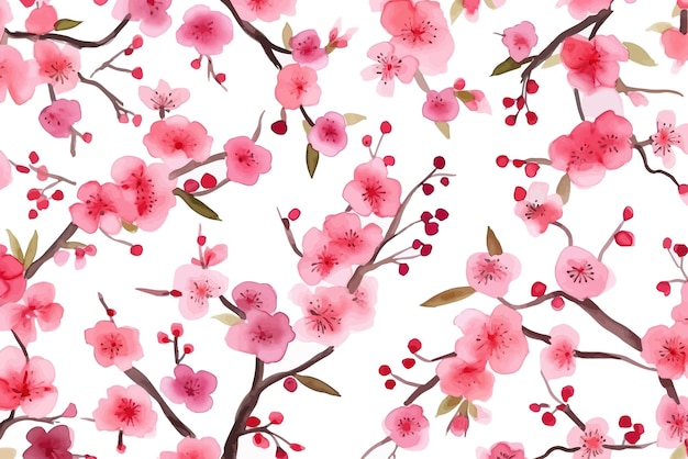 Aquarela padrão oriental com ramo de sakuraTradicional estilo oriental minimalista japonês ilustração em vetor