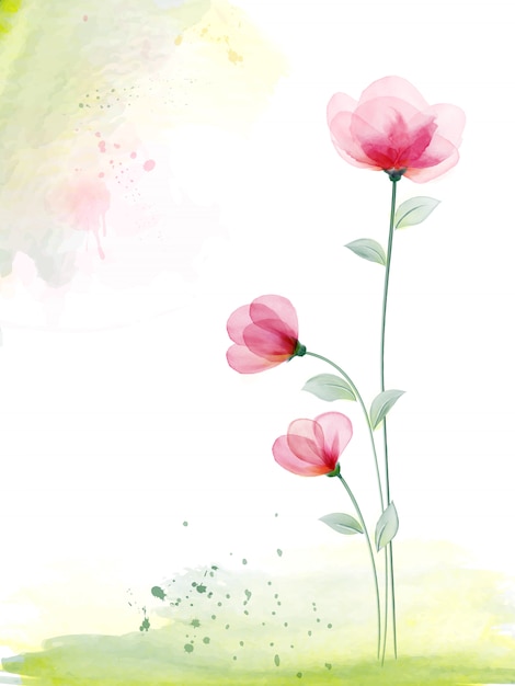 Aquarela pintada à mão com rosa floral