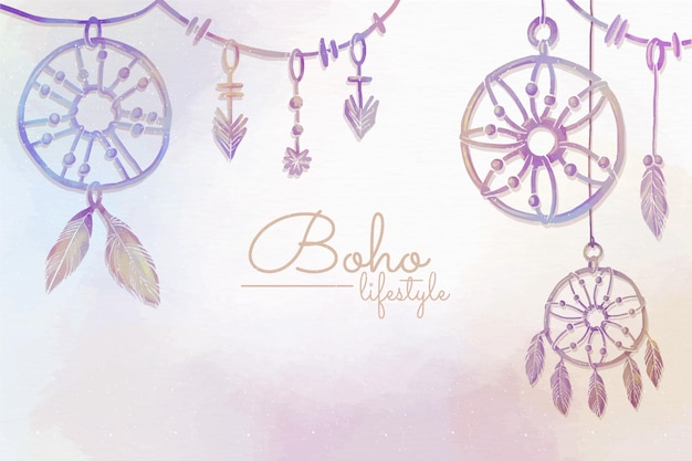 Aquarela pintada com fundo boho